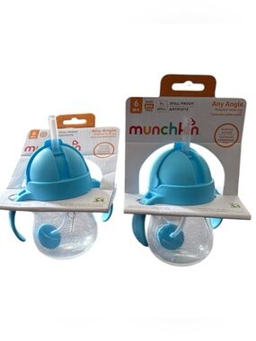Munchkin Any-Angle Spill-Proof Straw 2 Cups - Light Blue and Clear